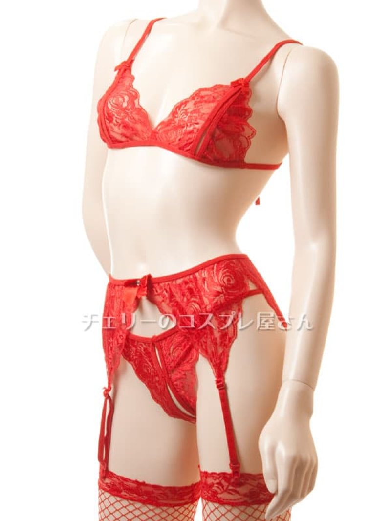 オープンガーターランジェリー４点セット・赤8