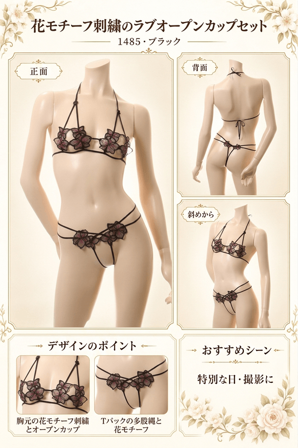 カップレスブラ&ショーツ 1485・黒 イメージ写真PR