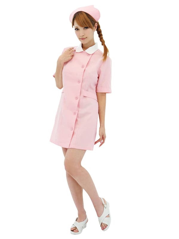 パステルピンク ナース服 前ボタン