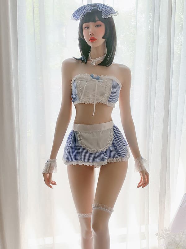 ギンガムチェックのチューブブラ メイドセット イメージ写真1